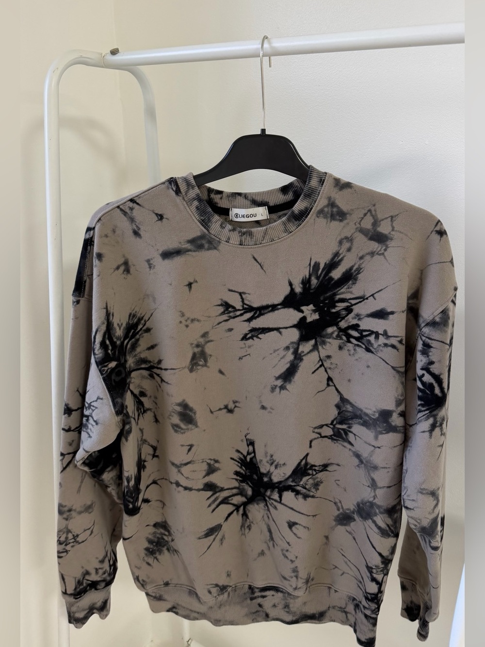 Taupe Tie-Dye Crewneck Sweatshirt - Black Accent